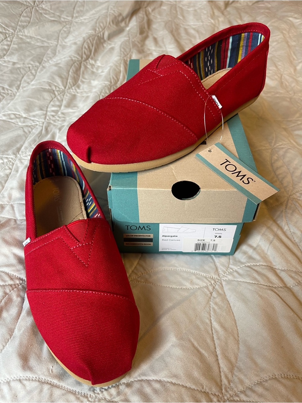 TOMS Red Canvas Shoes - size 7.5